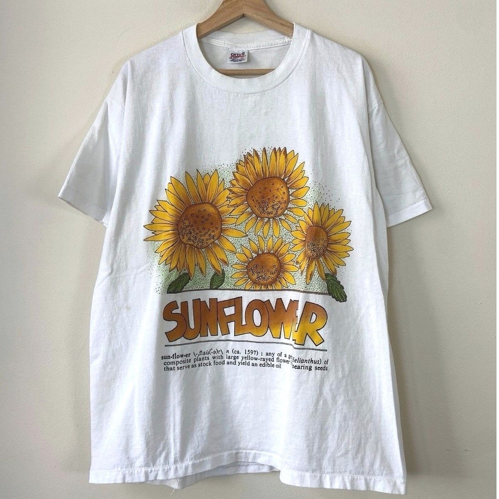 Vintage 90s Sunflower Insect Graphic Double‎ Sided White Tee Shirt